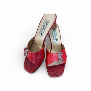 Brighton Red Croc Slide Tyler 2.5” Heels Buckle Size 6